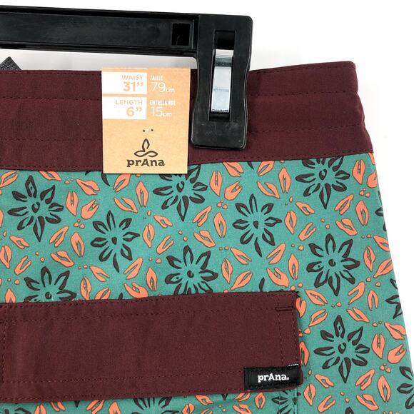 PRANA Men's Vintage Boardshort Size 31 Green Cove Geo Floral 6" Inseam Swim NWT - Picture 8 of 9
